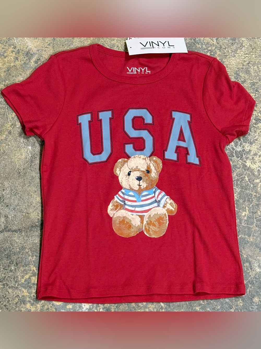 VINYL Icons Red 'USA' Teddy Short Sleeve Tee